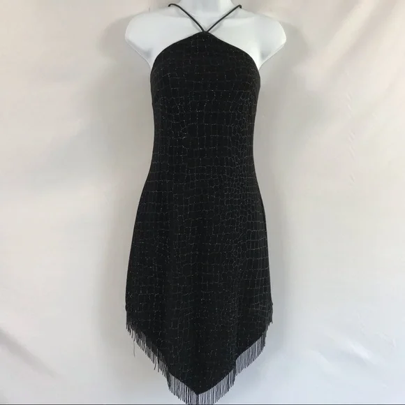 Sold—90s Vintage Cache Black Cocktail Halter Dress - Picture 6 of 14